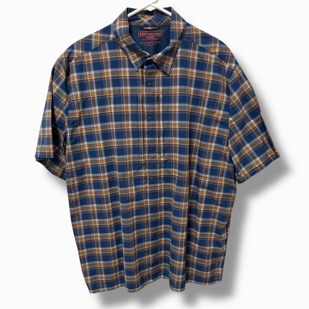 5.11 Tactical Series Plaid Short Sleeve Button Up Shirt Men’s XL Blue Brown